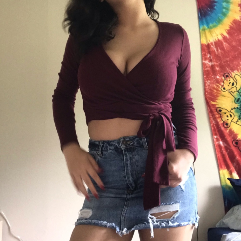 Wrapped wine colored crop top